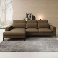 Rosano - Hoekbank 3-zits met chaise longue - Stof bruin - Links