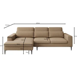 Rosano - Hoekbank 3-zits met chaise longue - Stof bruin - Links