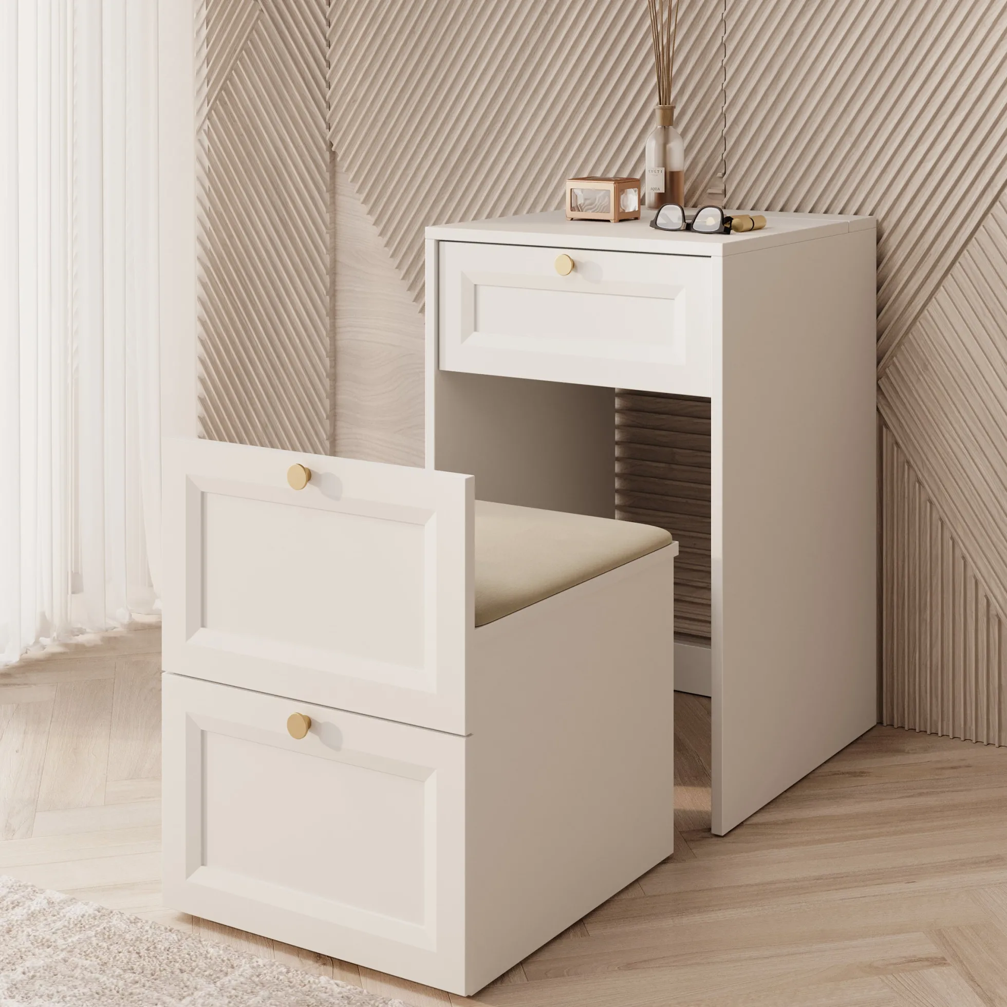 Rumble - Kaptafel met stoel - Wit - 50x51 cm