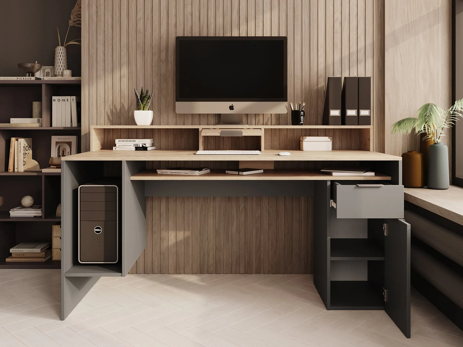 Ryan - Bureau - Grijs/eiken - 160x70 cm