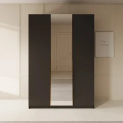 Sabre 2 - Kledingkast met spiegel - Zwart - 150x58x215 cm