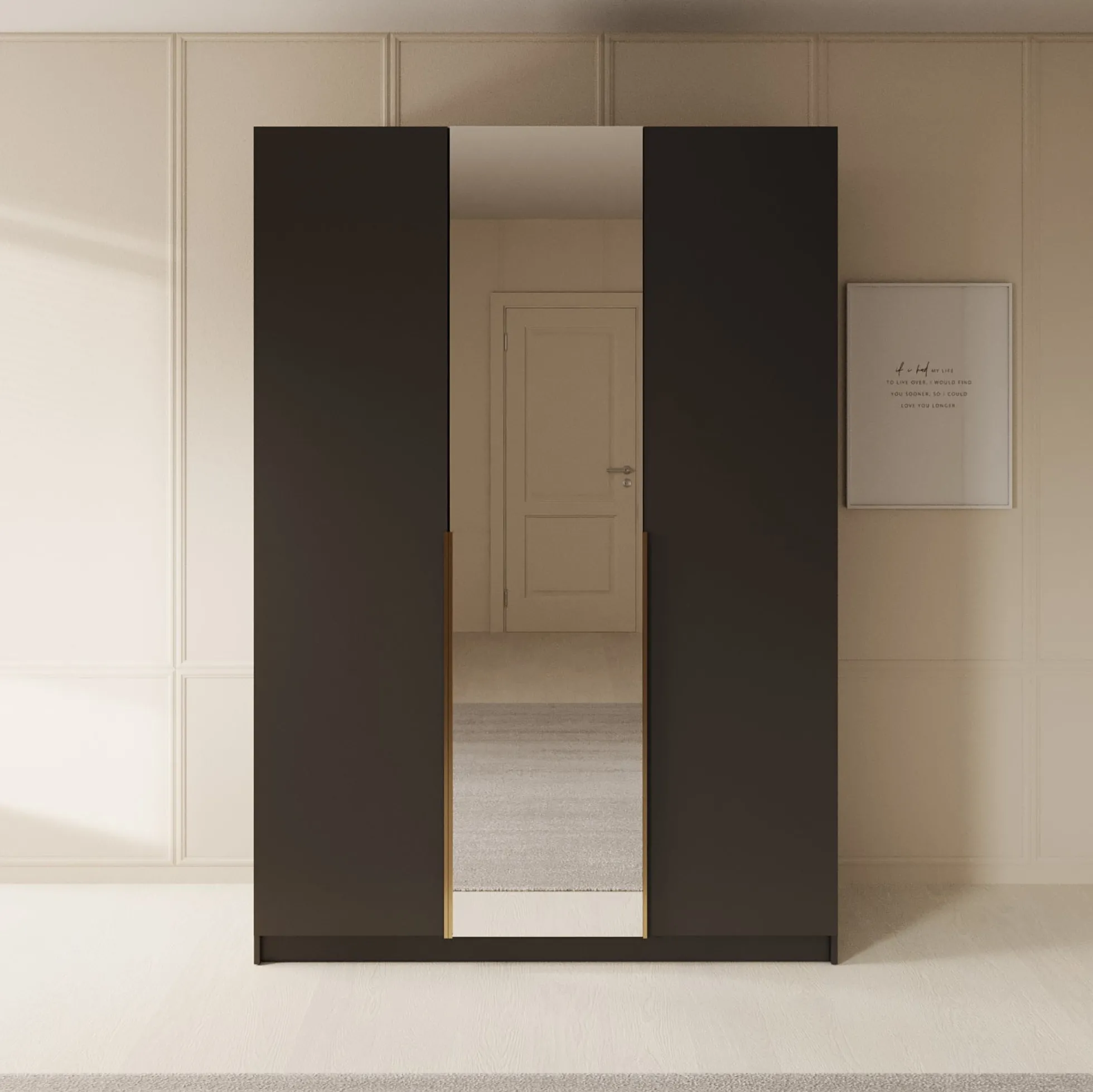 Sabre 2 - Kledingkast met spiegel - Zwart - 150x58x215 cm