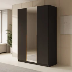 Sabre 2 - Kledingkast met spiegel - Zwart - 150x58x215 cm