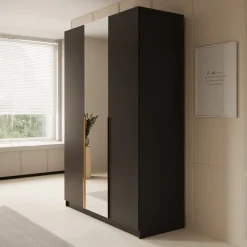 Sabre 2 - Kledingkast met spiegel - Zwart - 150x58x215 cm