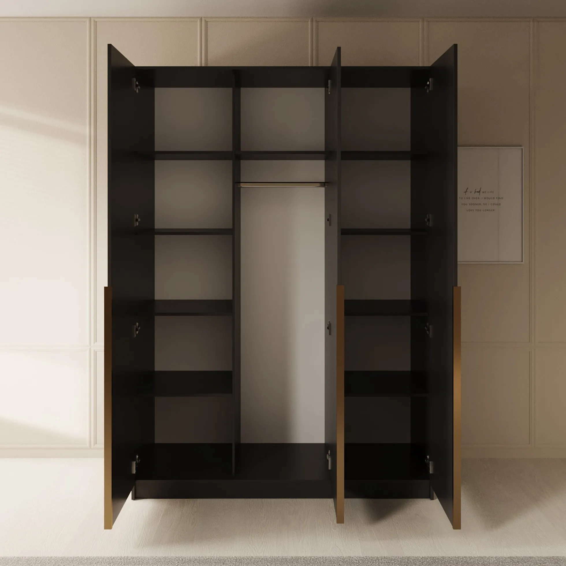 Sabre 2 - Kledingkast met spiegel - Zwart - 150x58x215 cm