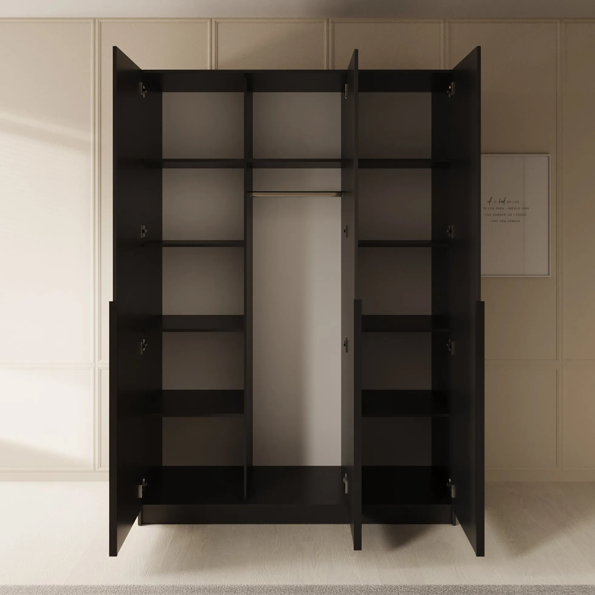 Sabre - Kledingkast 3-deurs - Zwart - 150x58x215 cm
