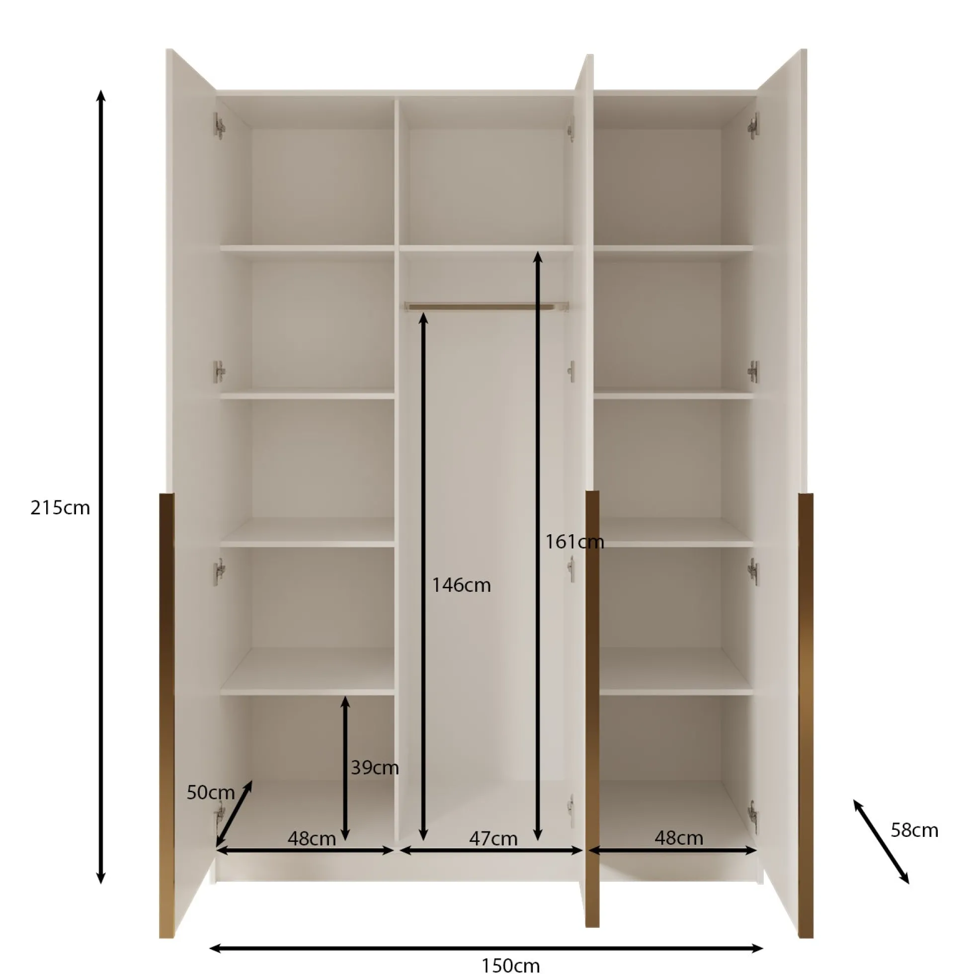 Sabre - Kledingkast 3-deurs - Zwart - 150x58x215 cm