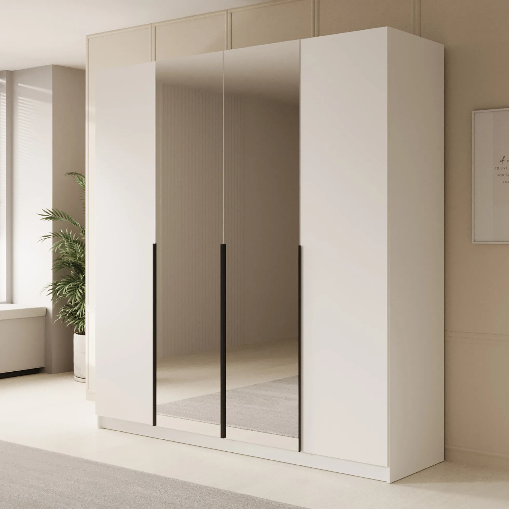 Sabre - Kledingkast met spiegel - Wit - 200x58x215 cm