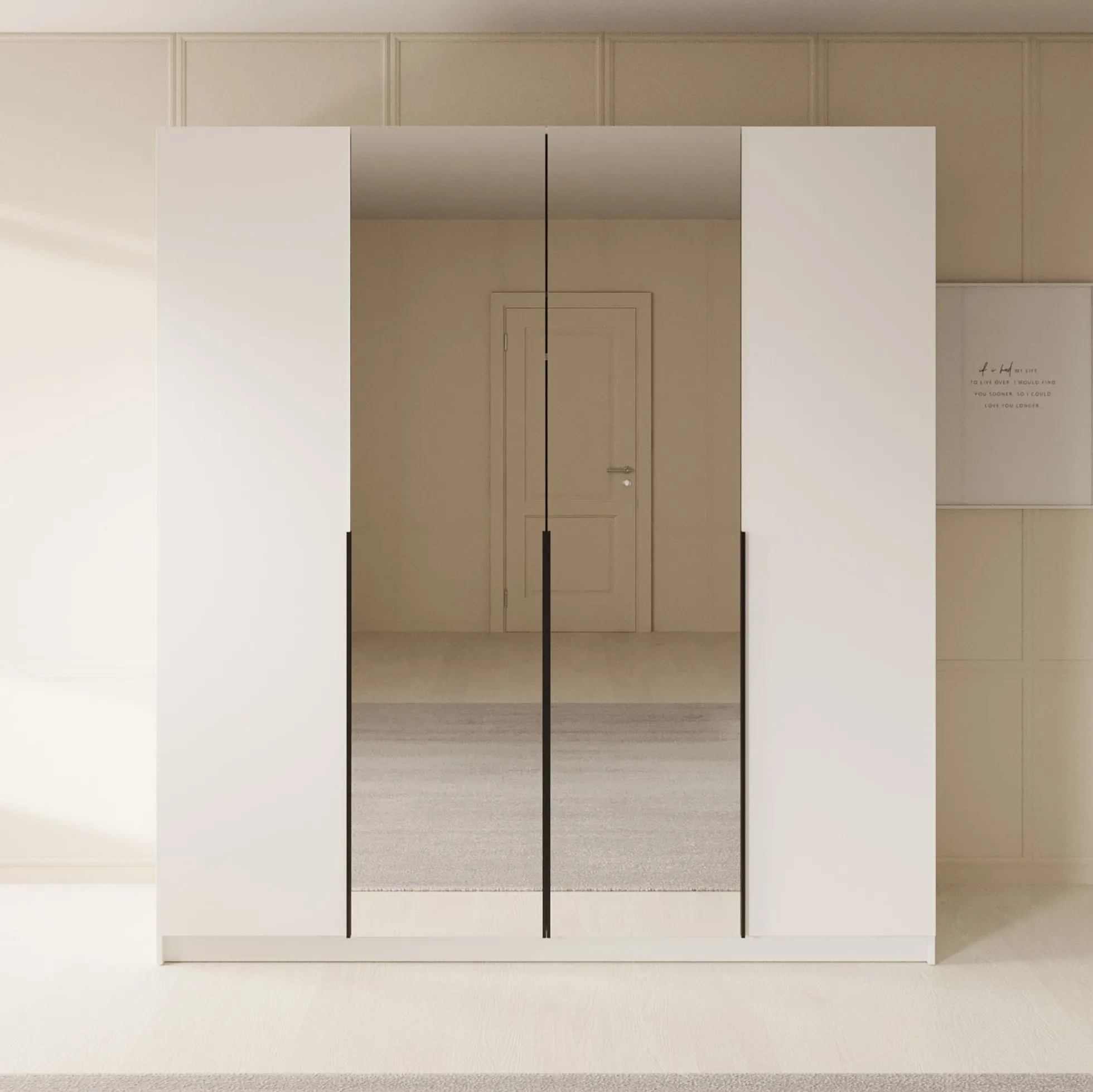 Sabre - Kledingkast met spiegel - Wit - 200x58x215 cm