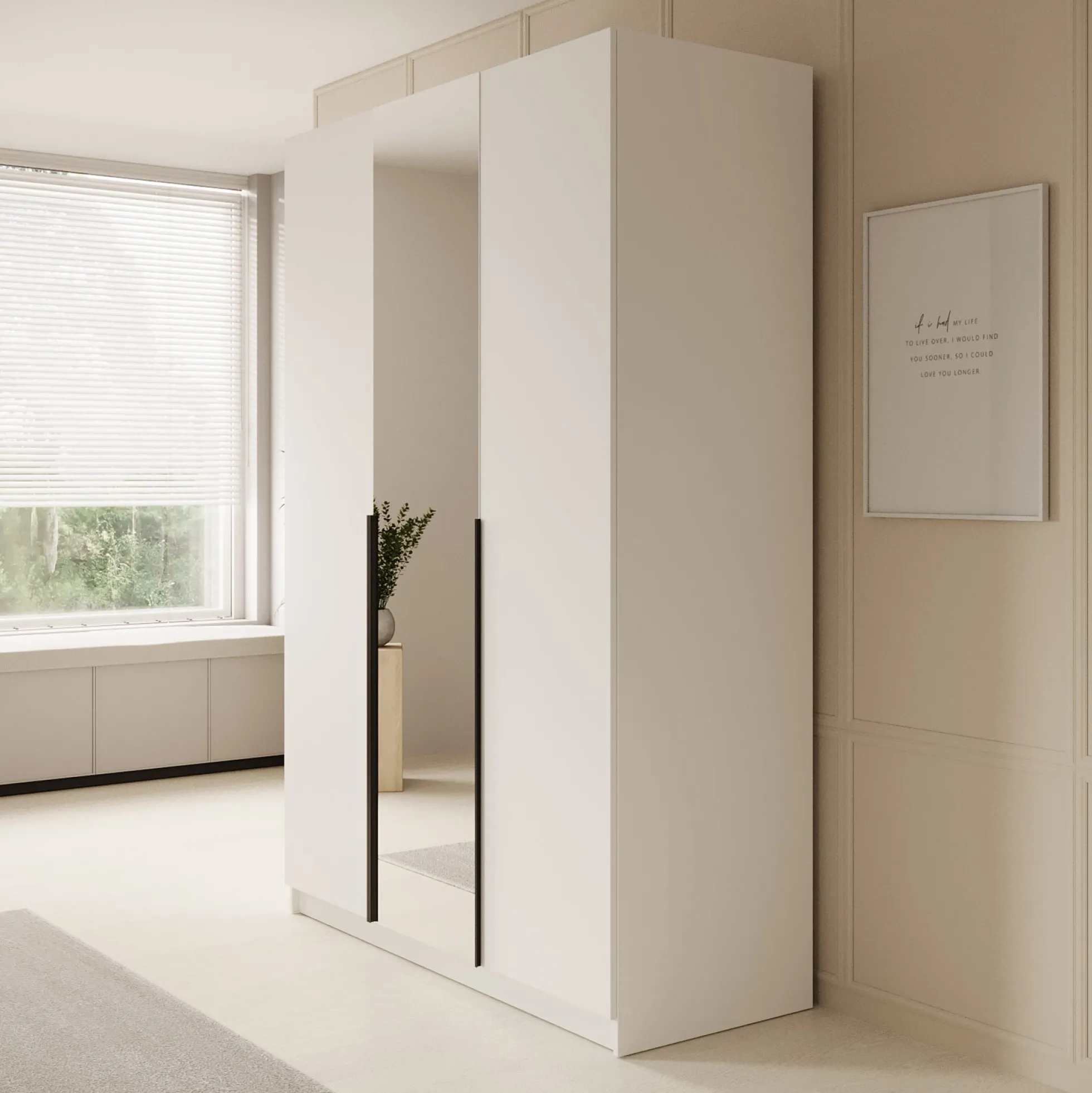 Sabre - Kledingkast met spiegel - Wit - 150x58x215 cm