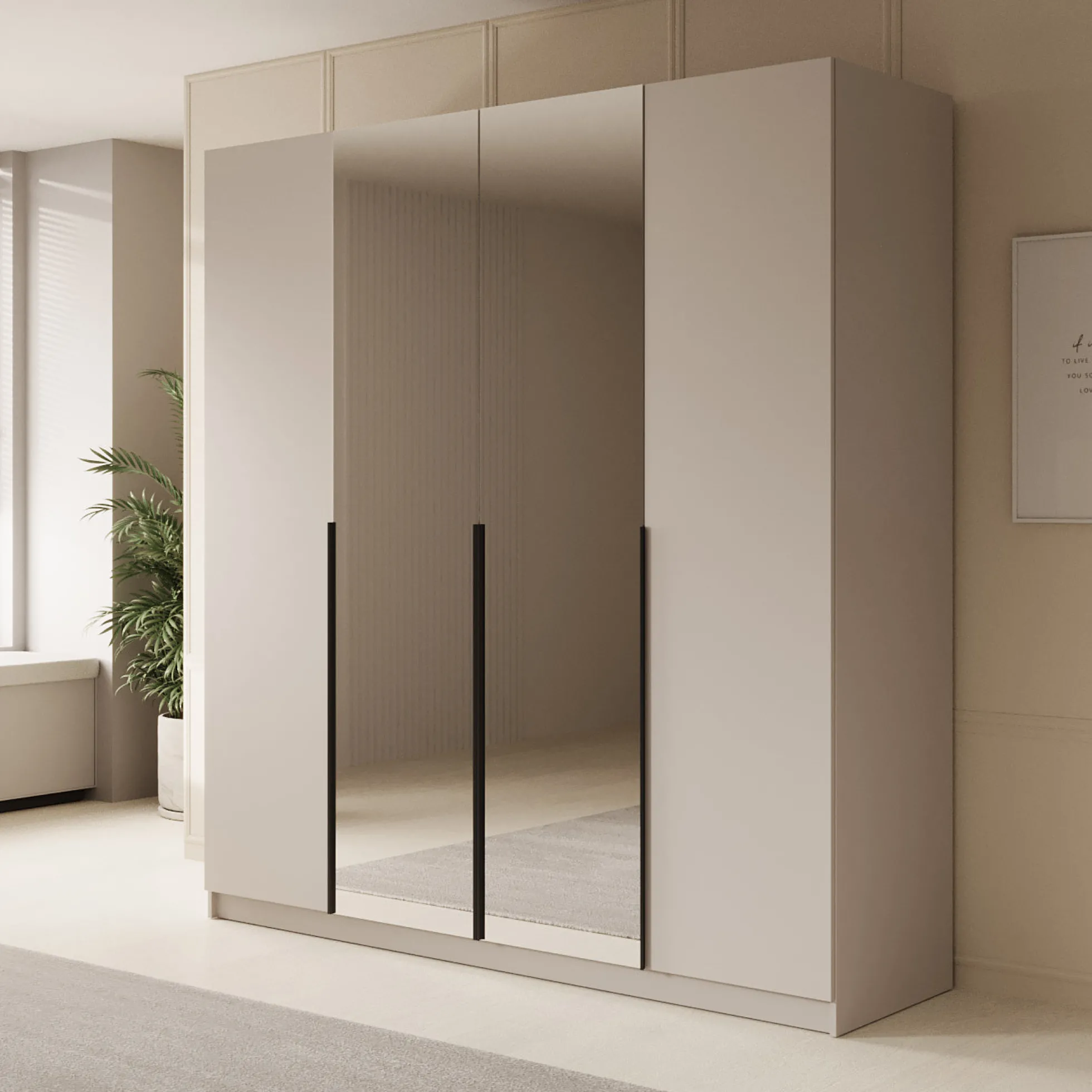 Sabre - Kledingkast met spiegel - Beige - 200x58x215 cm
