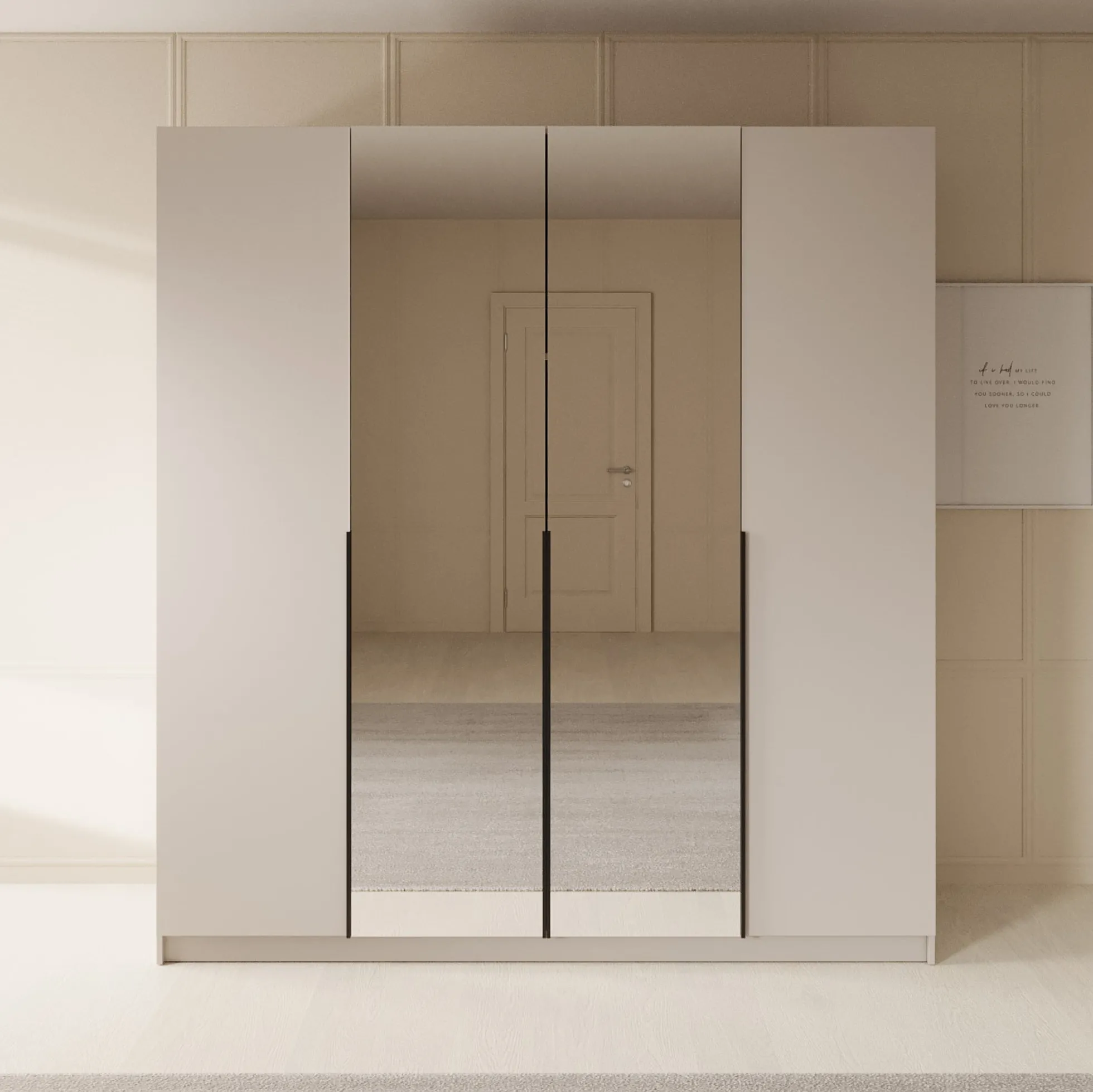 Sabre - Kledingkast met spiegel - Beige - 200x58x215 cm