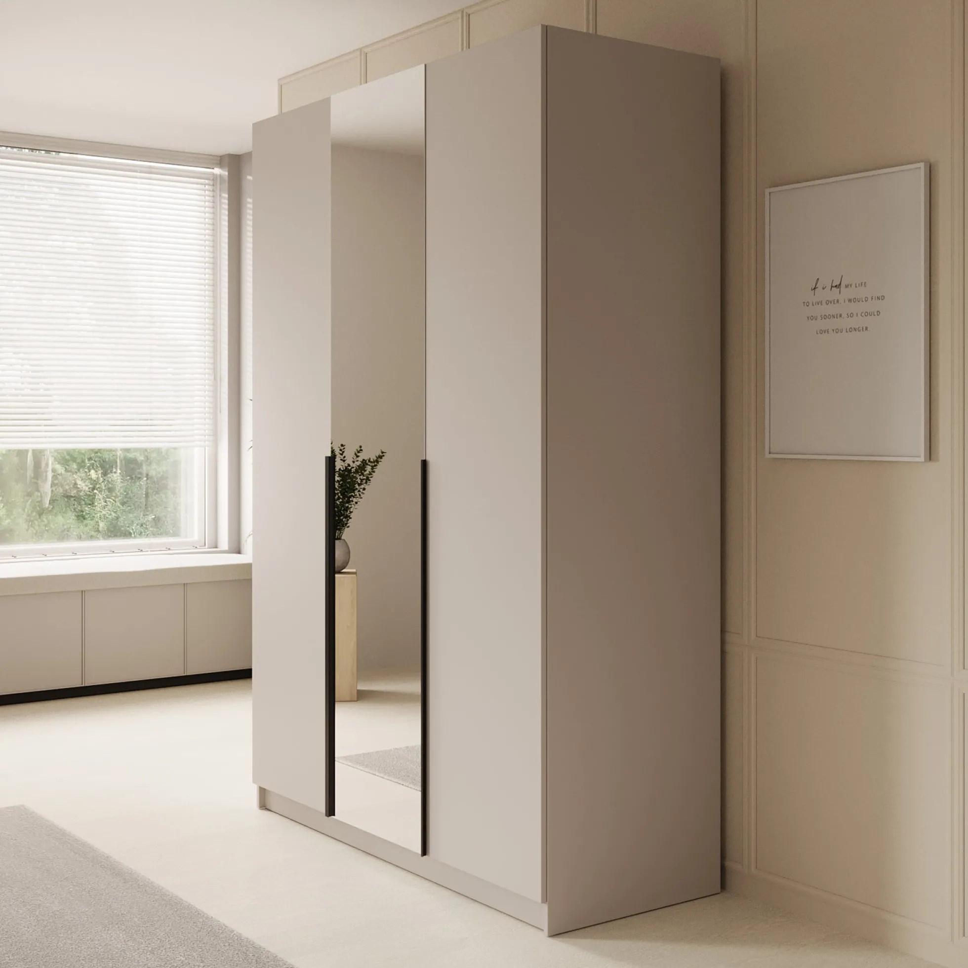 Sabre - Kledingkast met spiegel - Beige - 150x58x215 cm