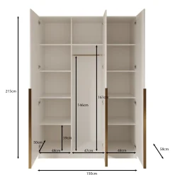 Sabre - Kledingkast met spiegel - Beige - 150x58x215 cm