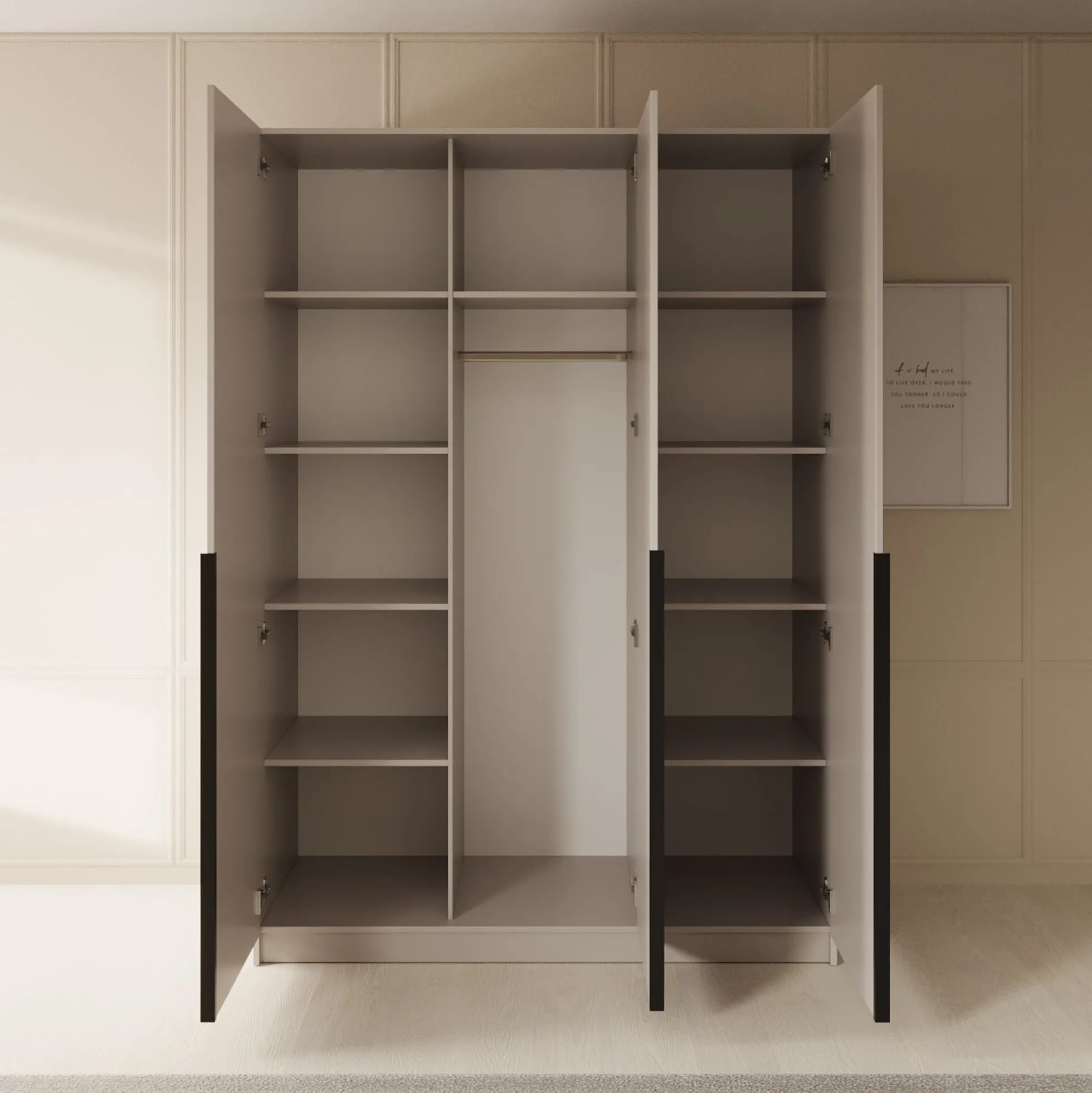 Sabre - Kledingkast met spiegel - Beige - 150x58x215 cm