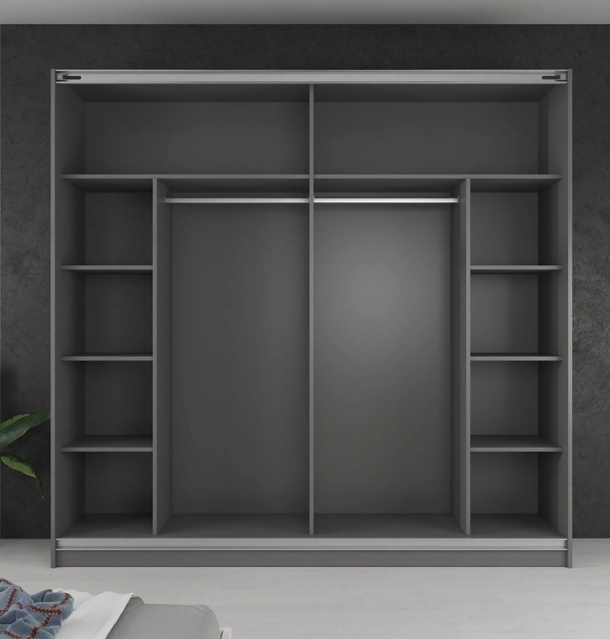 Samantha - Kledingkast met schuifdeuren - Grijs - 217x63x210 cm