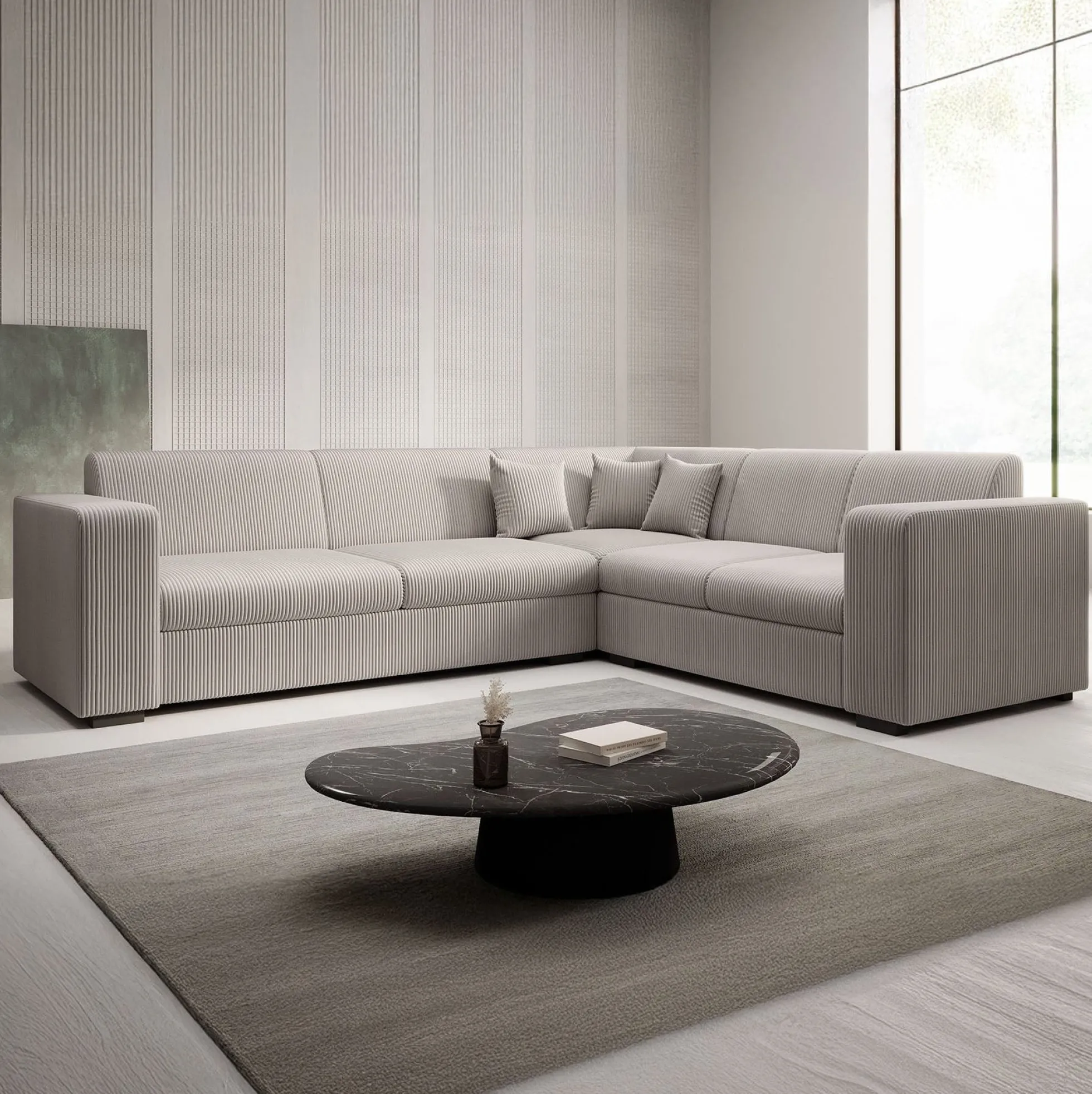 Santana - Hoekbank 4-zits - Ribstof beige - Rechts