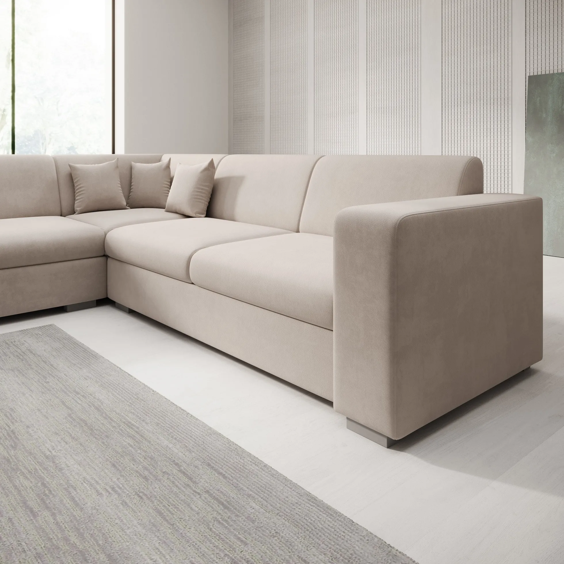 Santana - Hoekbank 4-zits - Stof beige - Links