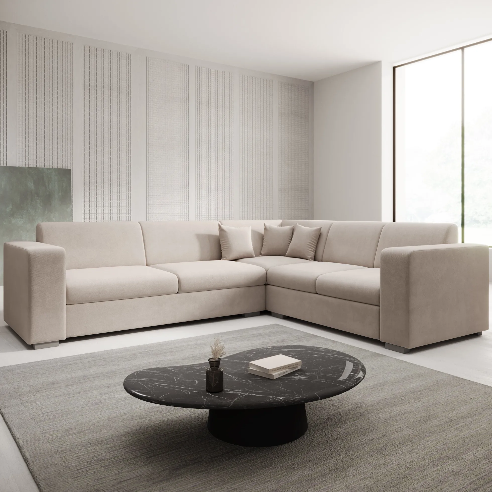 Santana - Hoekbank 4-zits - Stof beige - Rechts