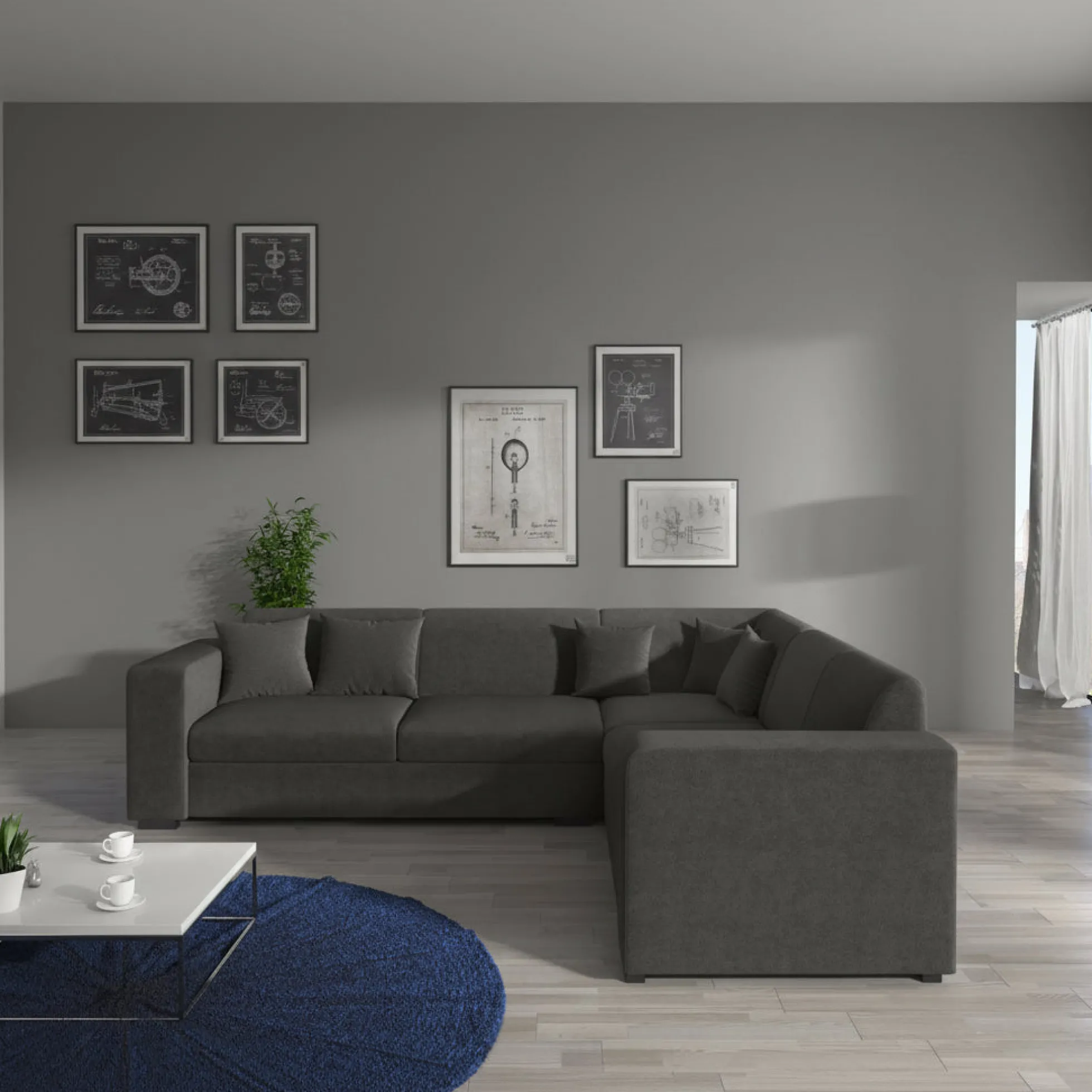 Santana - Hoekbank 4-zits - Velvet grijs - Rechts - 270x23x78 cm