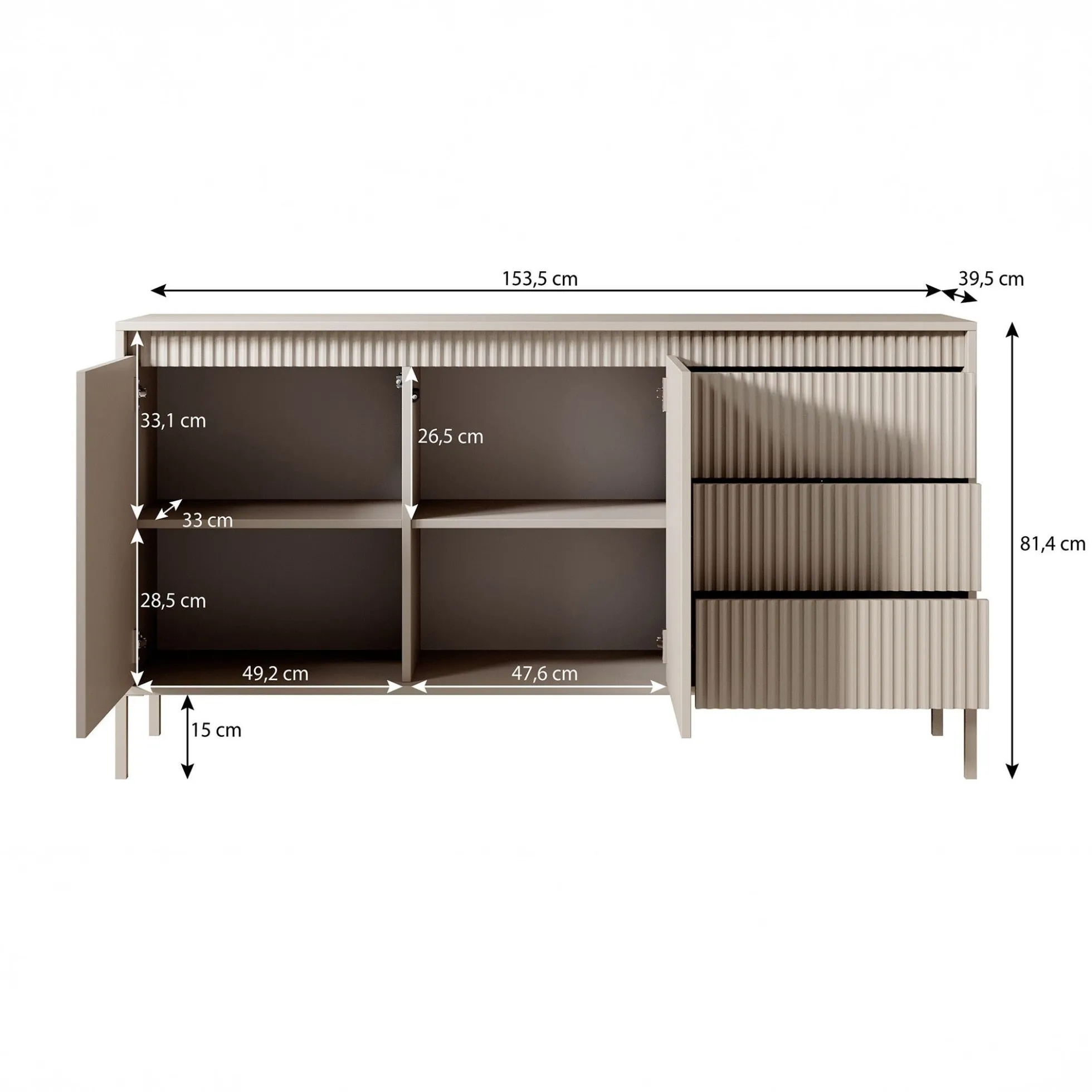 Saran - Dressoir - Beige - 154x40x81 cm