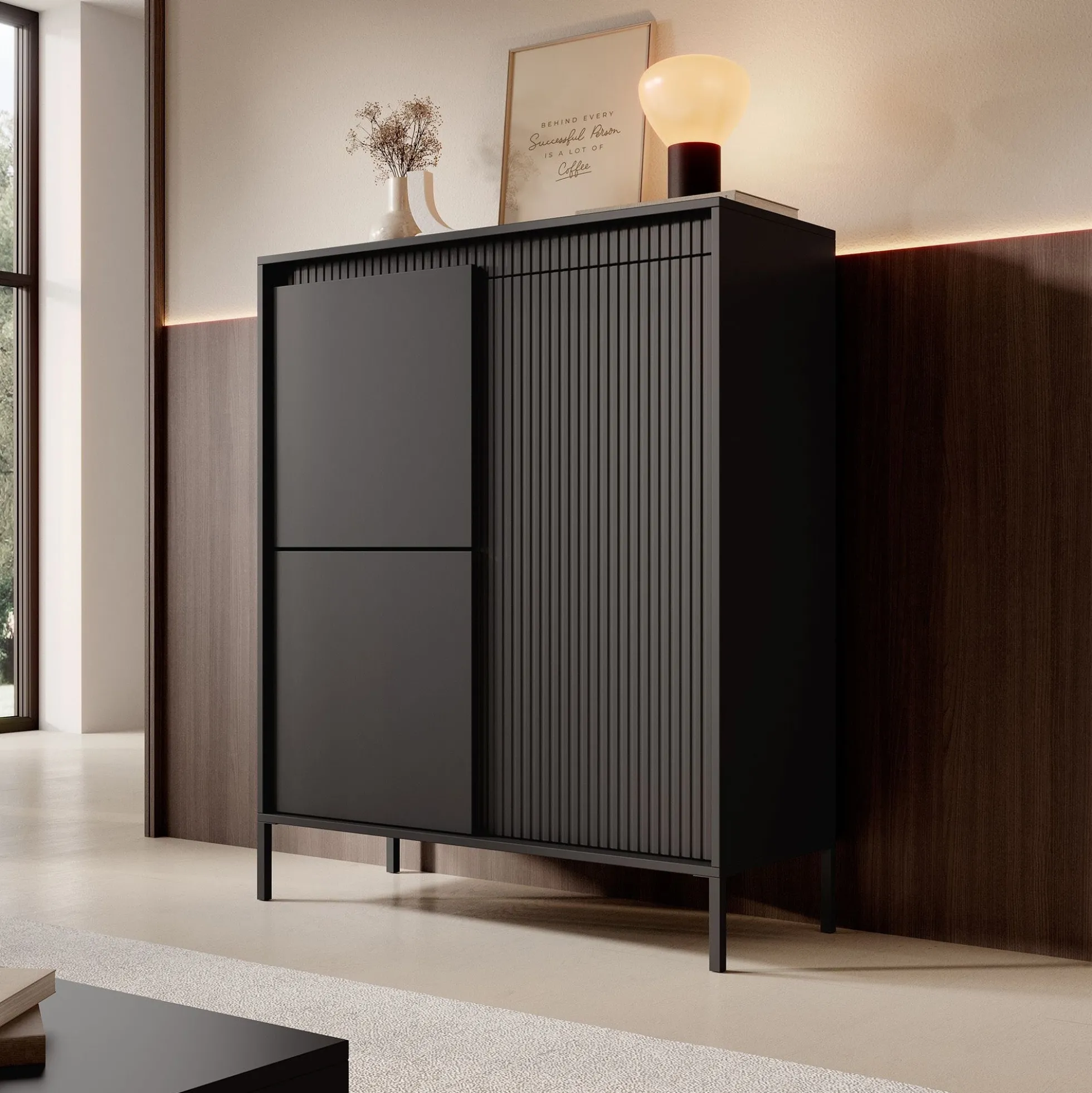Saran - Dressoir - Zwart - 104x40x123 cm