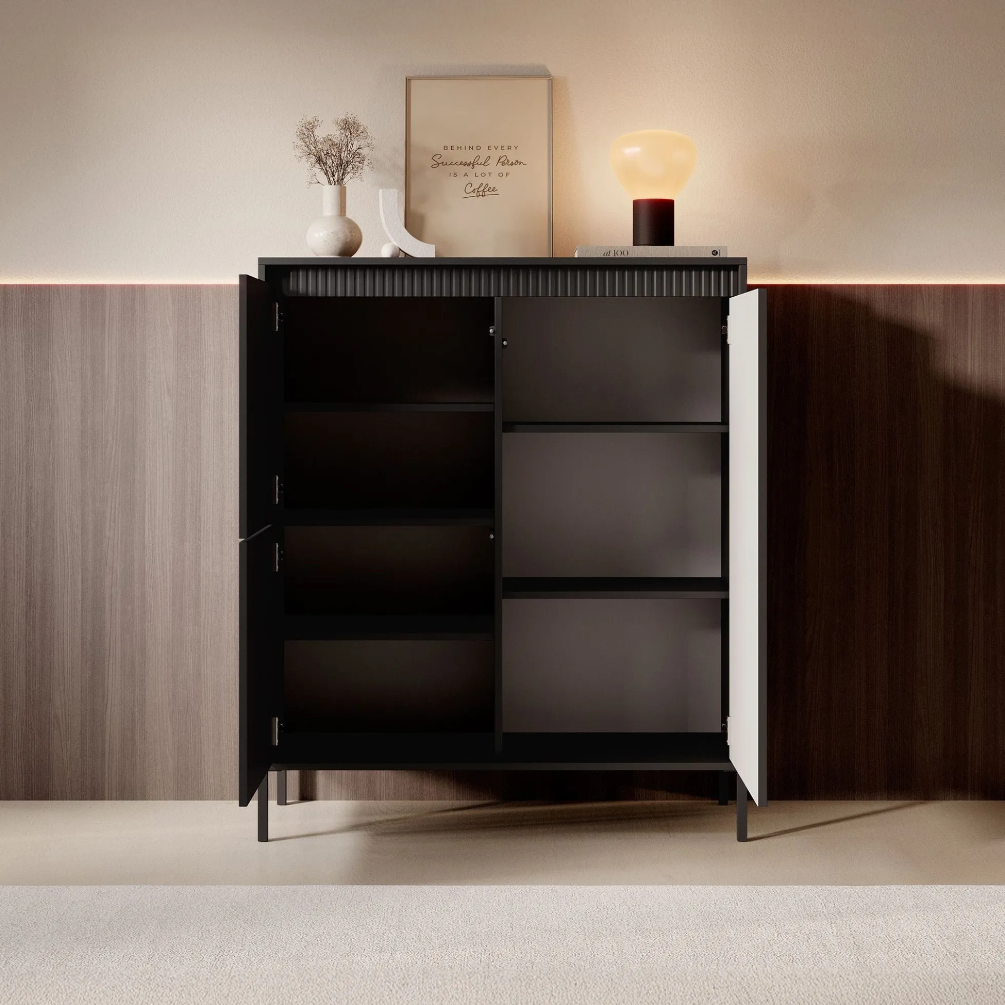 Saran - Dressoir - Zwart - 104x40x123 cm