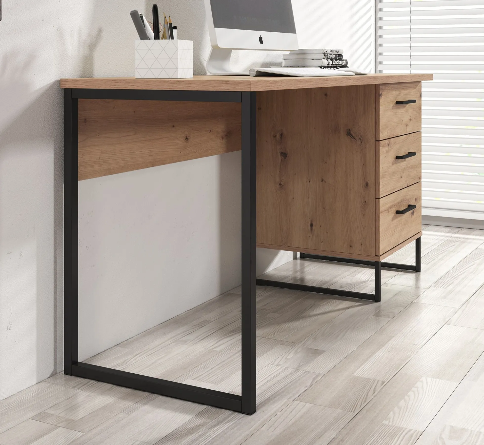 Saturn - Bureau - Eiken/zwart - 138x56 cm