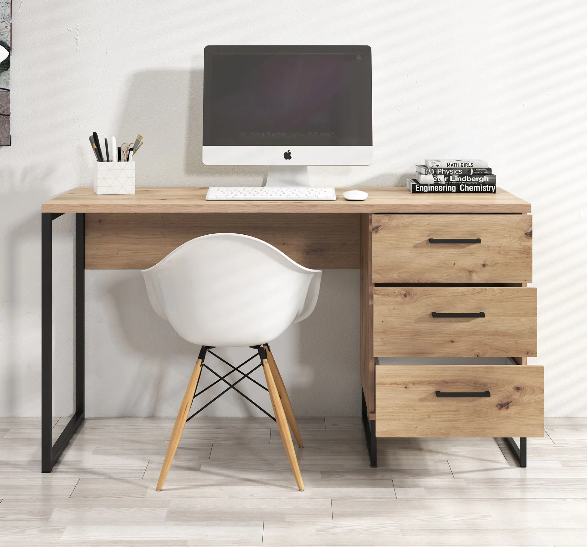 Saturn - Bureau - Eiken/zwart - 138x56 cm