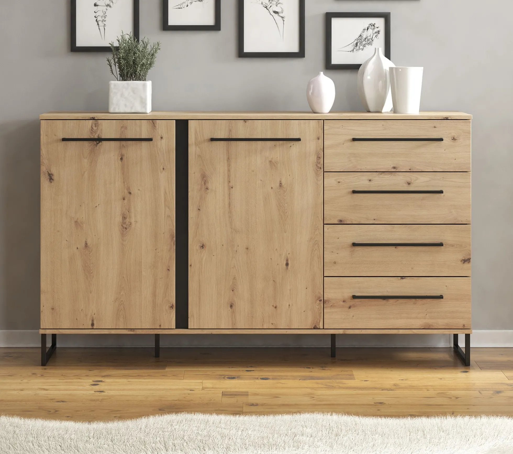 Saturn - Dressoir - Eiken/zwart - 159x42x93 cm