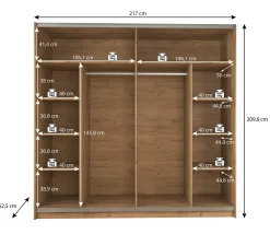 Saturn - Kledingkast met schuifdeuren - Eiken/zwart - 217x62,5x210 cm
