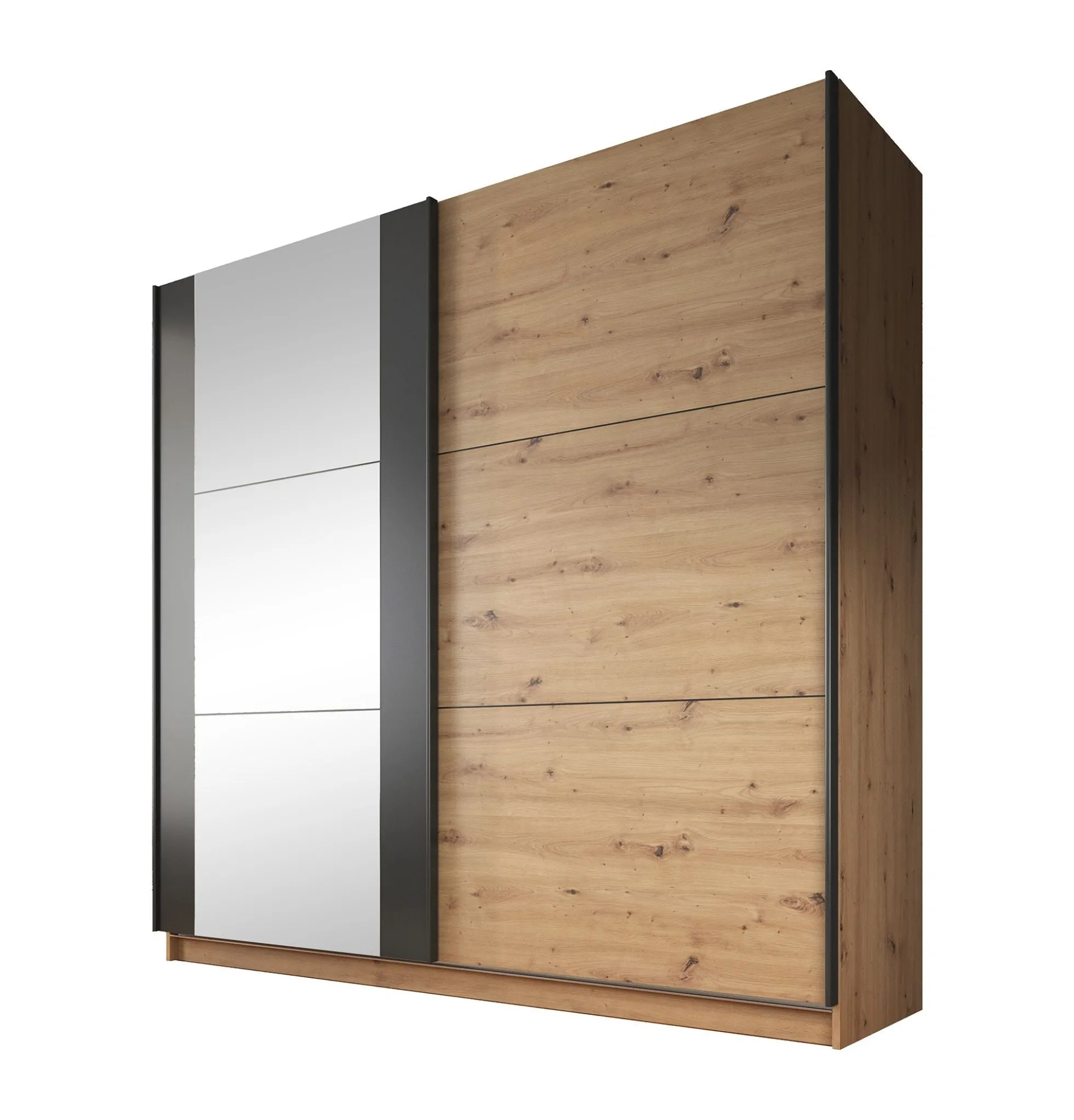 Saturn - Kledingkast met schuifdeuren - Eiken/zwart - 217x62,5x210 cm