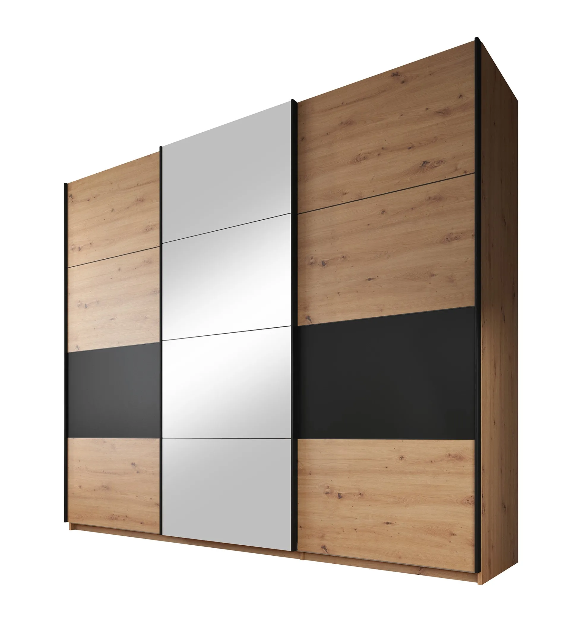 Saturn - Kledingkast met schuifdeuren - Eiken/zwart - 263x66x224 cm