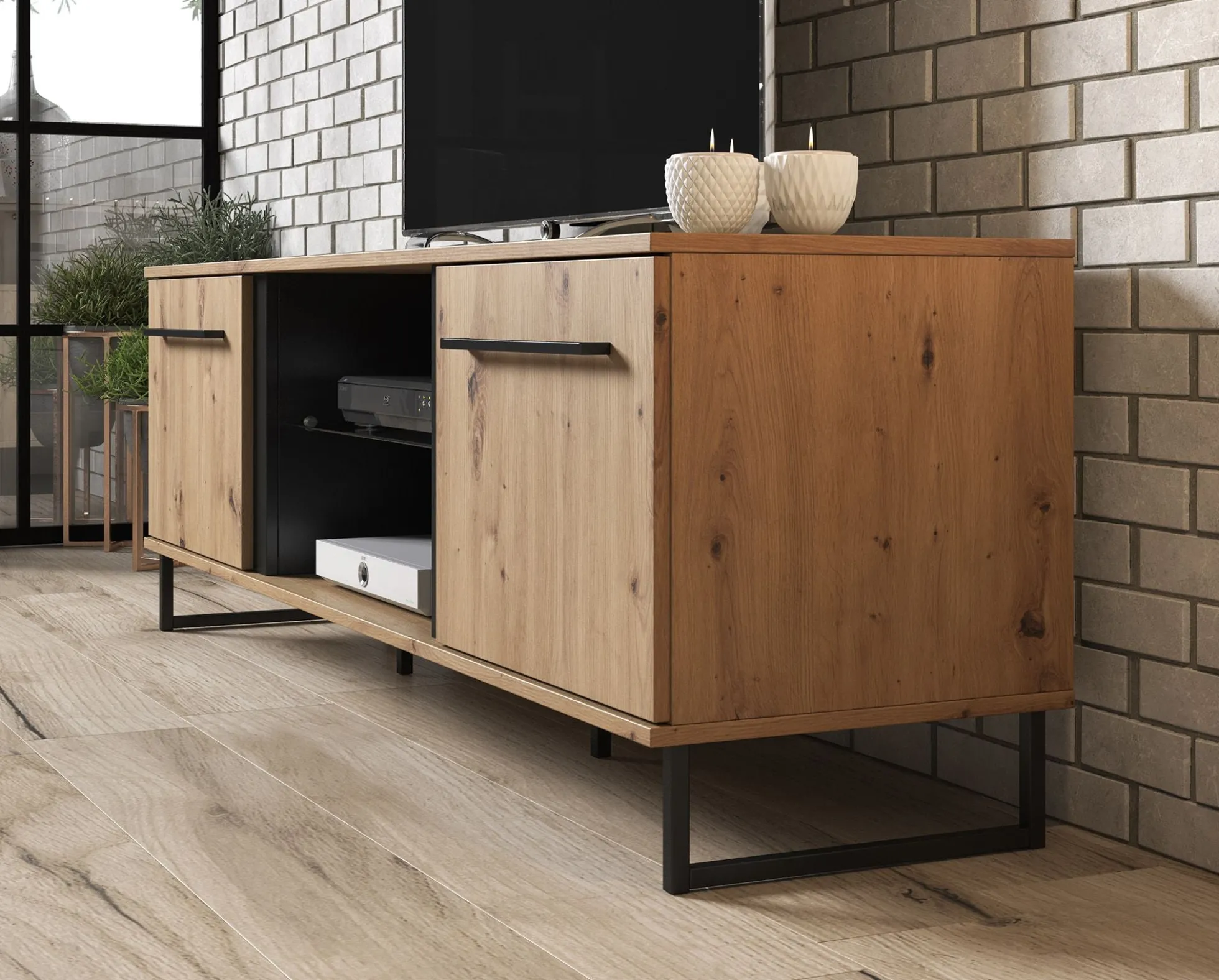 Saturn - TV-Meubel met 2 deuren - Eiken/zwart - 170 cm