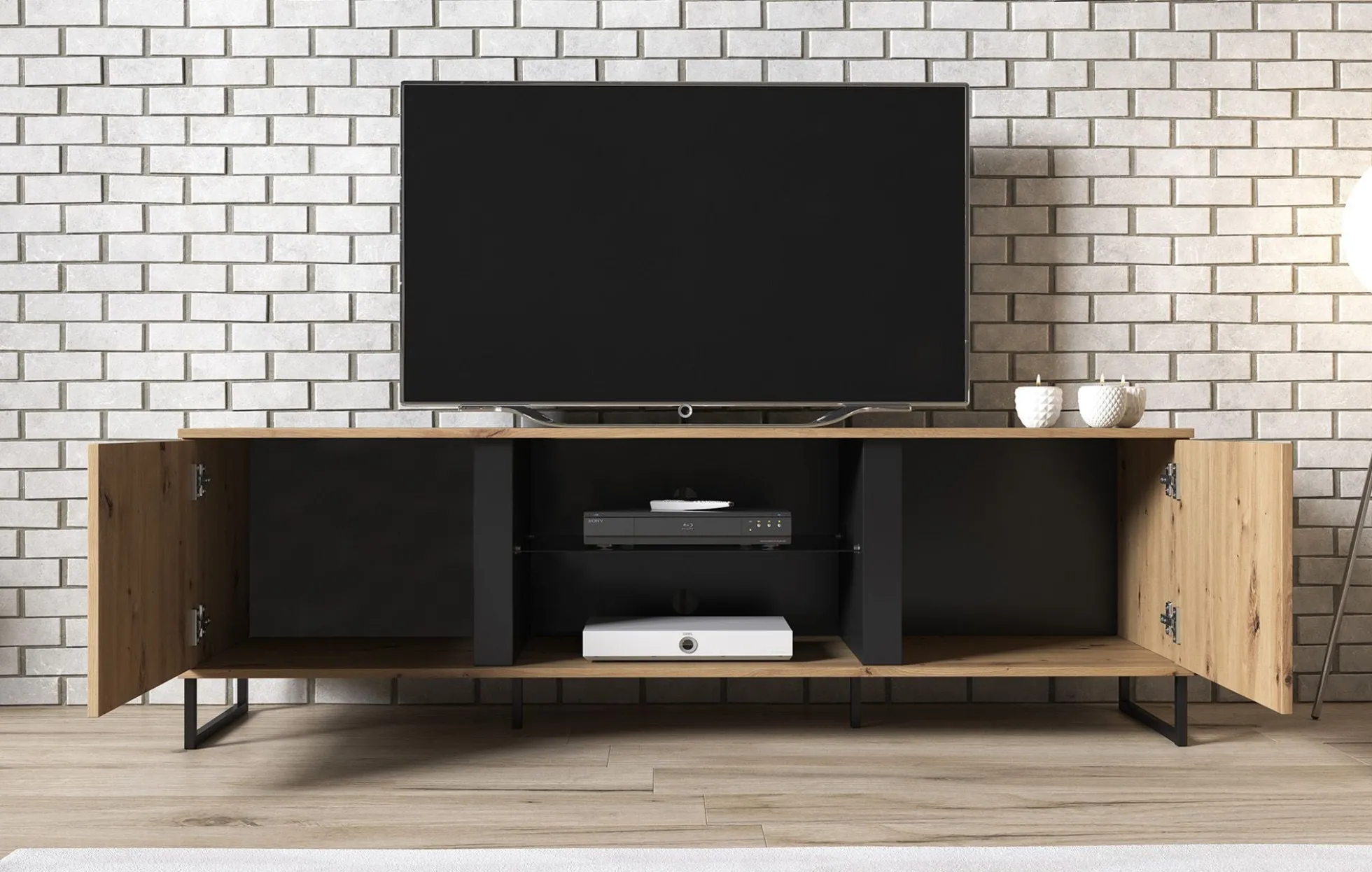 Saturn - TV-Meubel met 2 deuren - Eiken/zwart - 170 cm