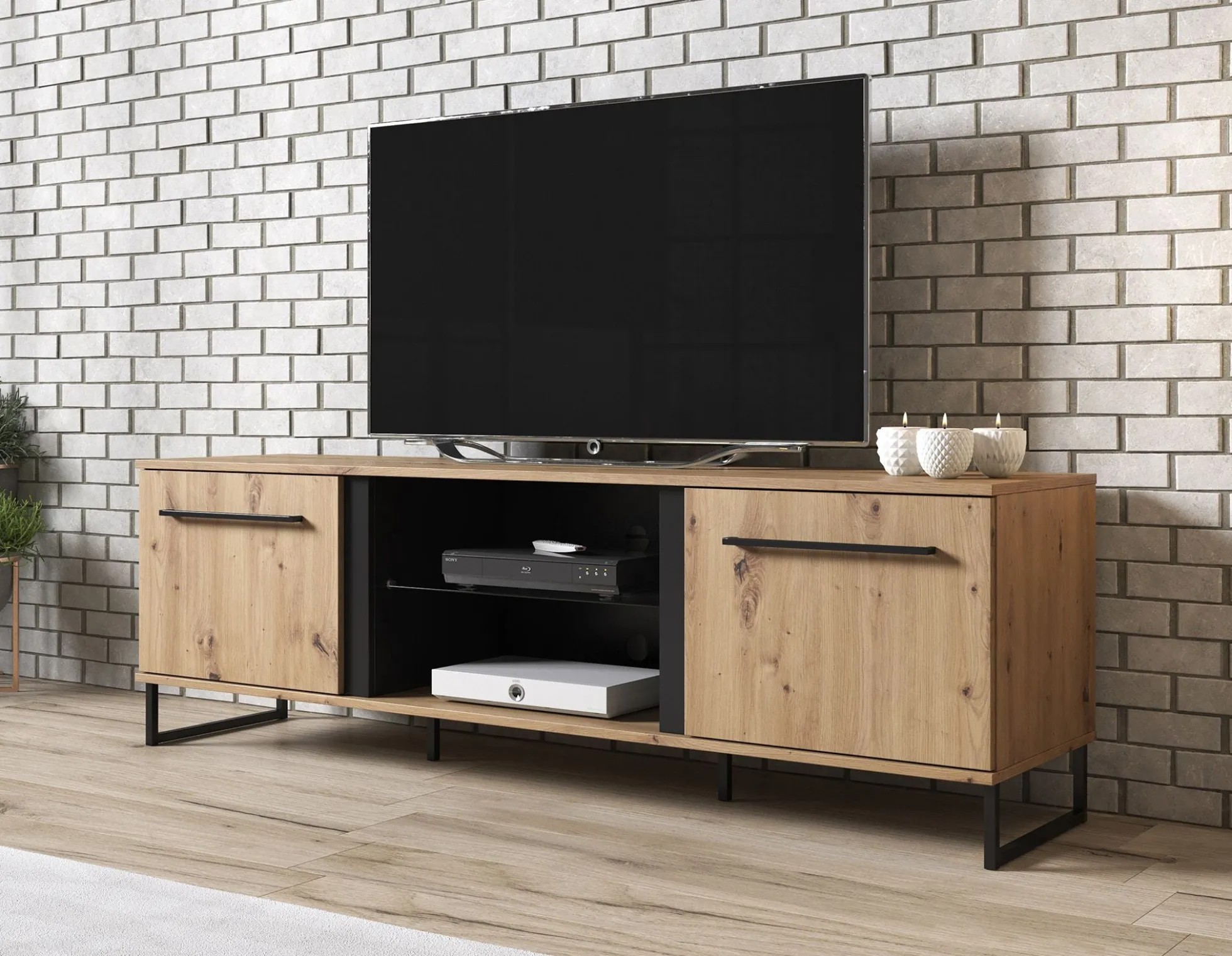 Saturn - TV-Meubel met 2 deuren - Eiken/zwart - 170 cm