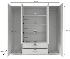 Savona - Kledingkast 4-deurs - Wit - 200x58x200 cm