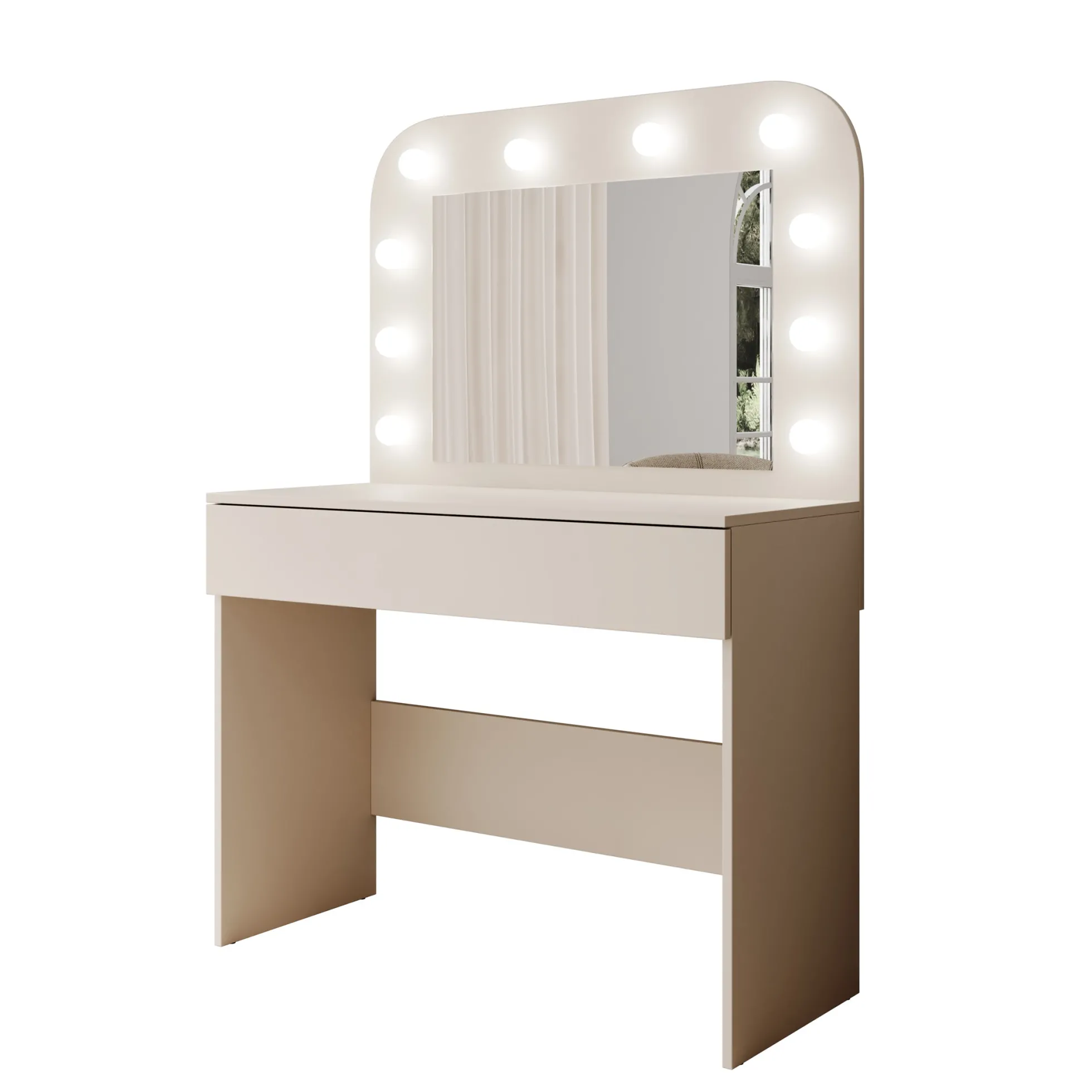 Savoy - Kaptafel met spiegel en verlichting - Beige - 100x43x143 cm