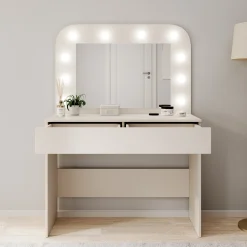 Savoy - Kaptafel met spiegel en verlichting - Beige - 100x43x143 cm