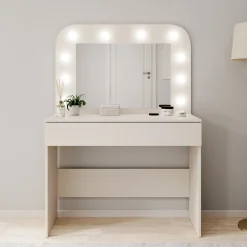 Savoy - Kaptafel met spiegel en verlichting - Beige - 100x43x143 cm