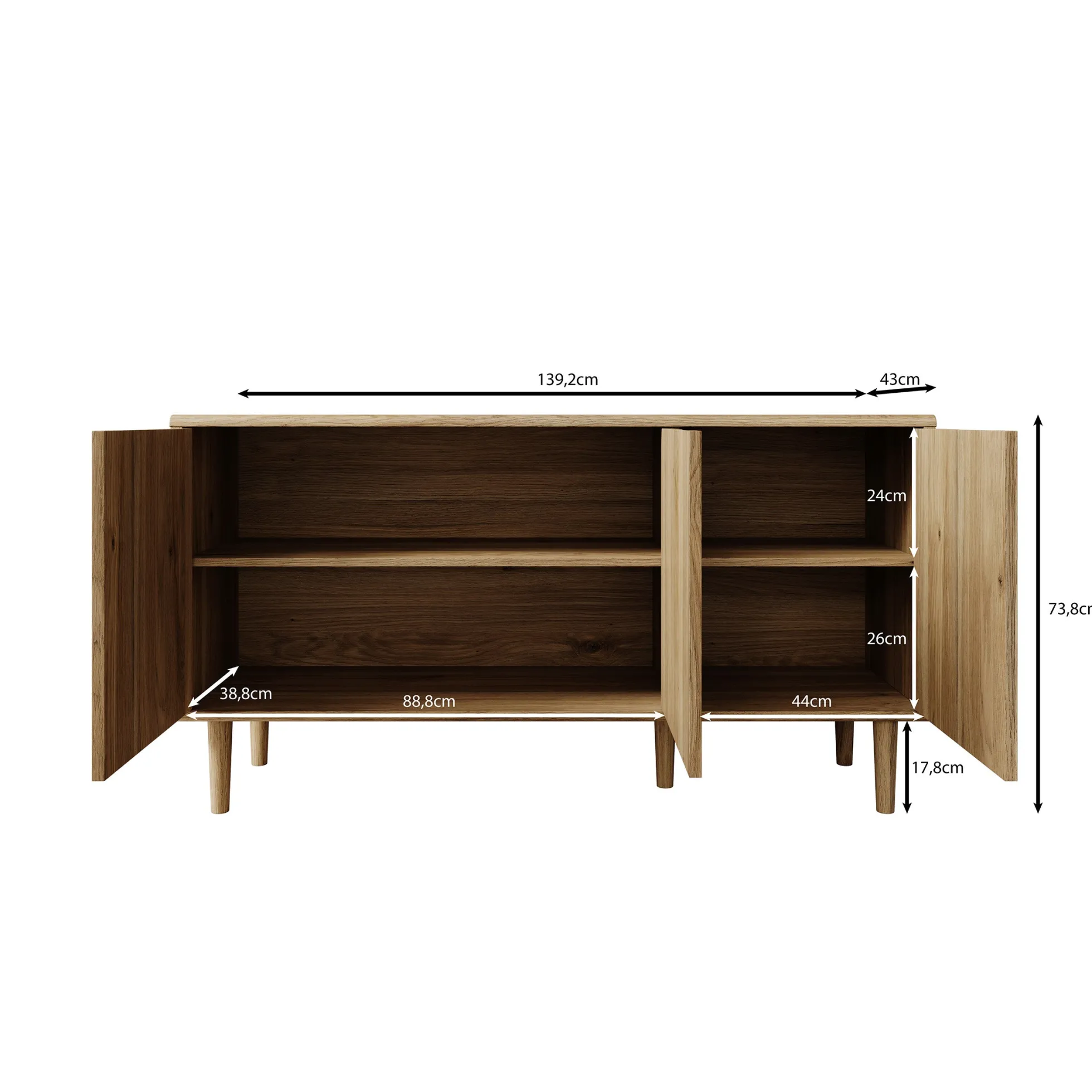 Selwood - Dressoir - Eikenpatroon - 139x43x74 cm