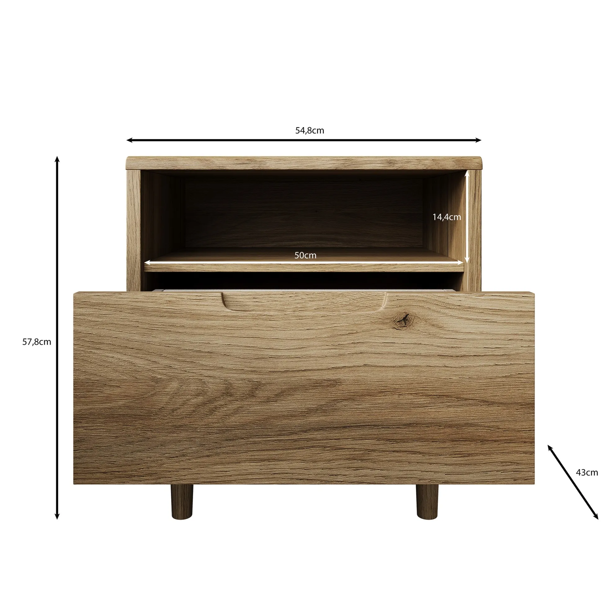 Selwood - Nachtkastje - Eikenpatroon - 55x43x58 cm