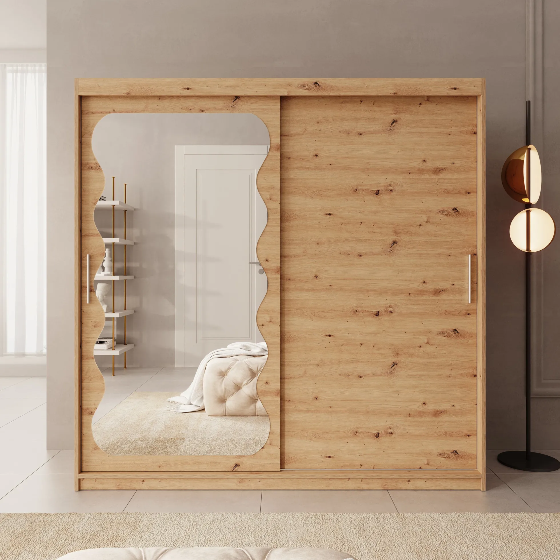 Sentoji - Kledingkast met 2 schuifdeuren - Eikenpatroon - 200x62x200 c