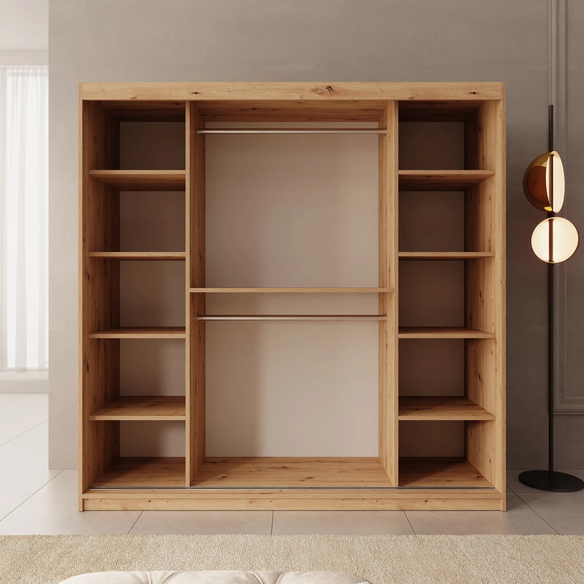 Sentoji - Kledingkast met 2 schuifdeuren - Eikenpatroon - 200x62x200 c