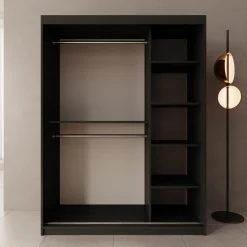 Sentoji - Kledingkast met 2 schuifdeuren - Zwart - 150x62x200 cm