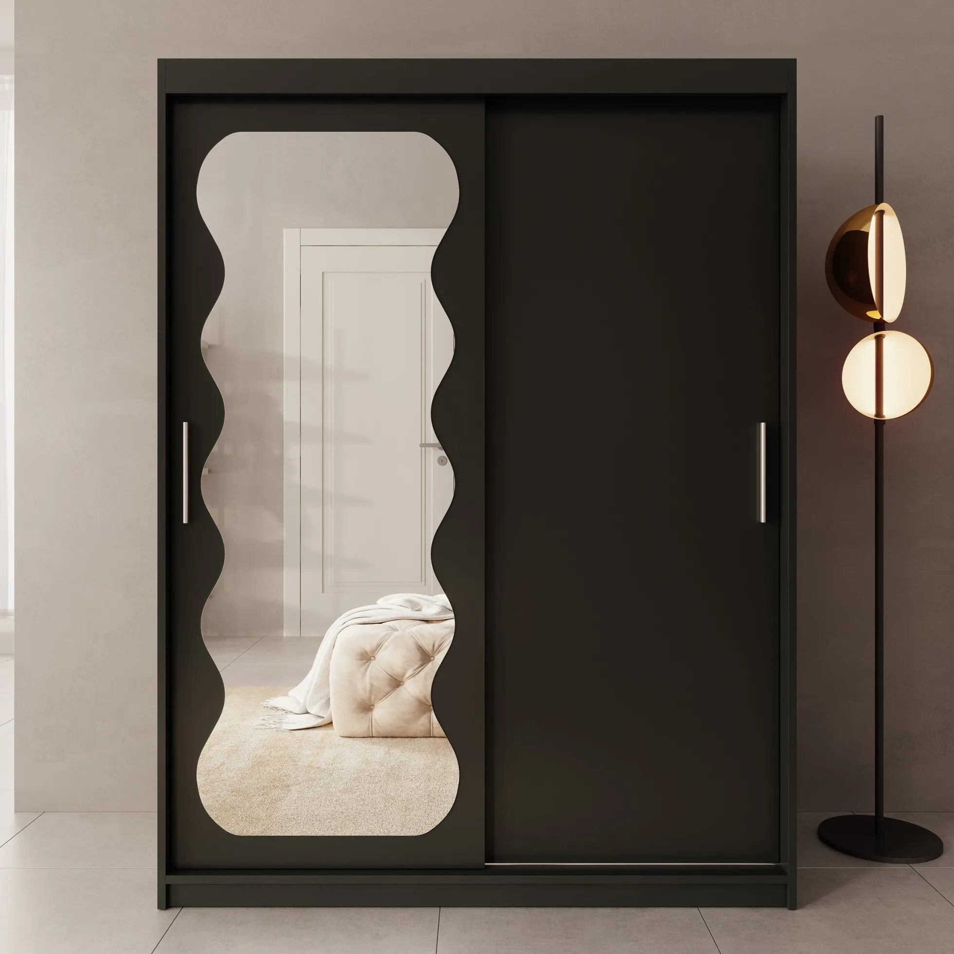 Sentoji - Kledingkast met 2 schuifdeuren - Zwart - 150x62x200 cm