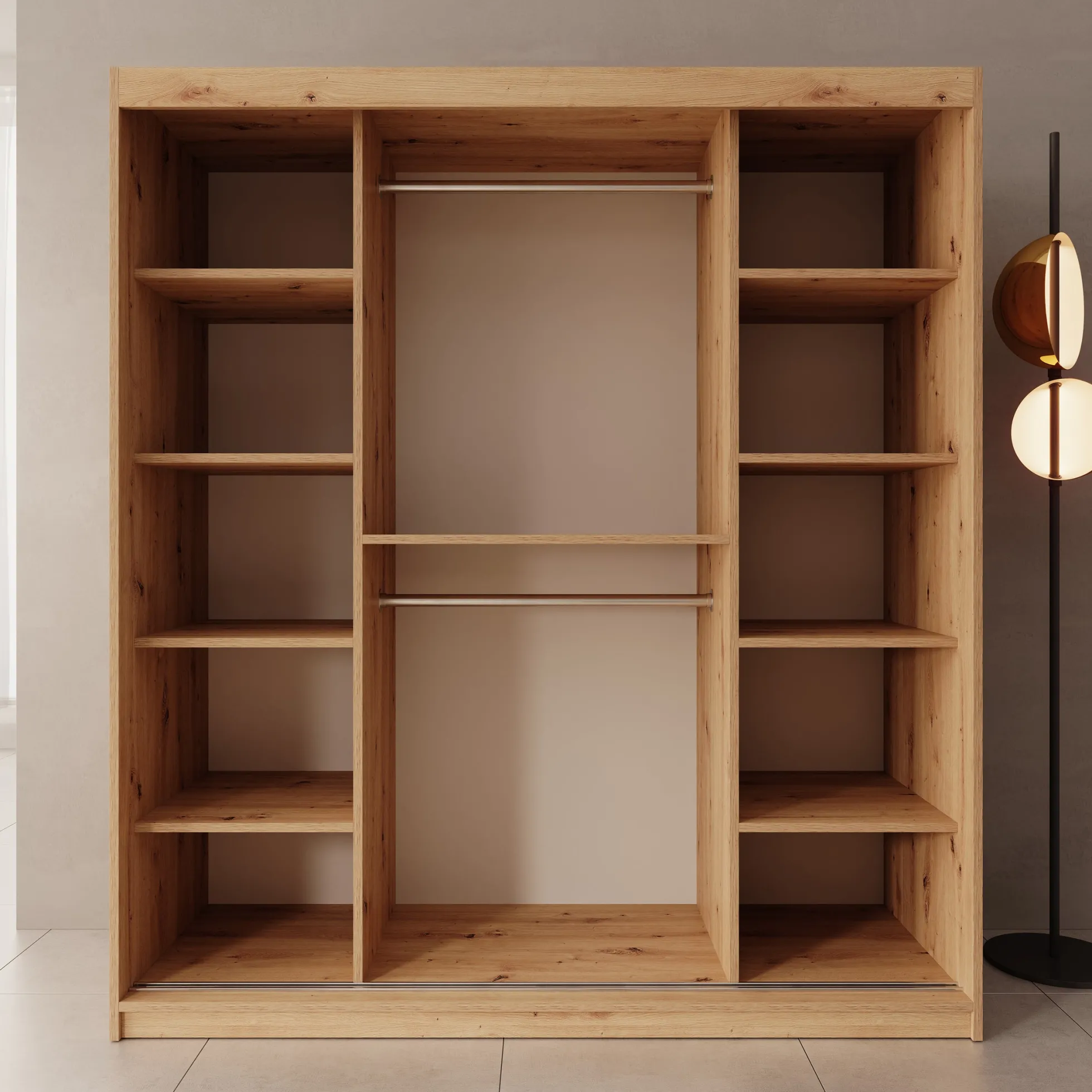 Sentoji - Kledingkast met 2 schuifdeuren - Eikenpatroon - 180x62x200 c