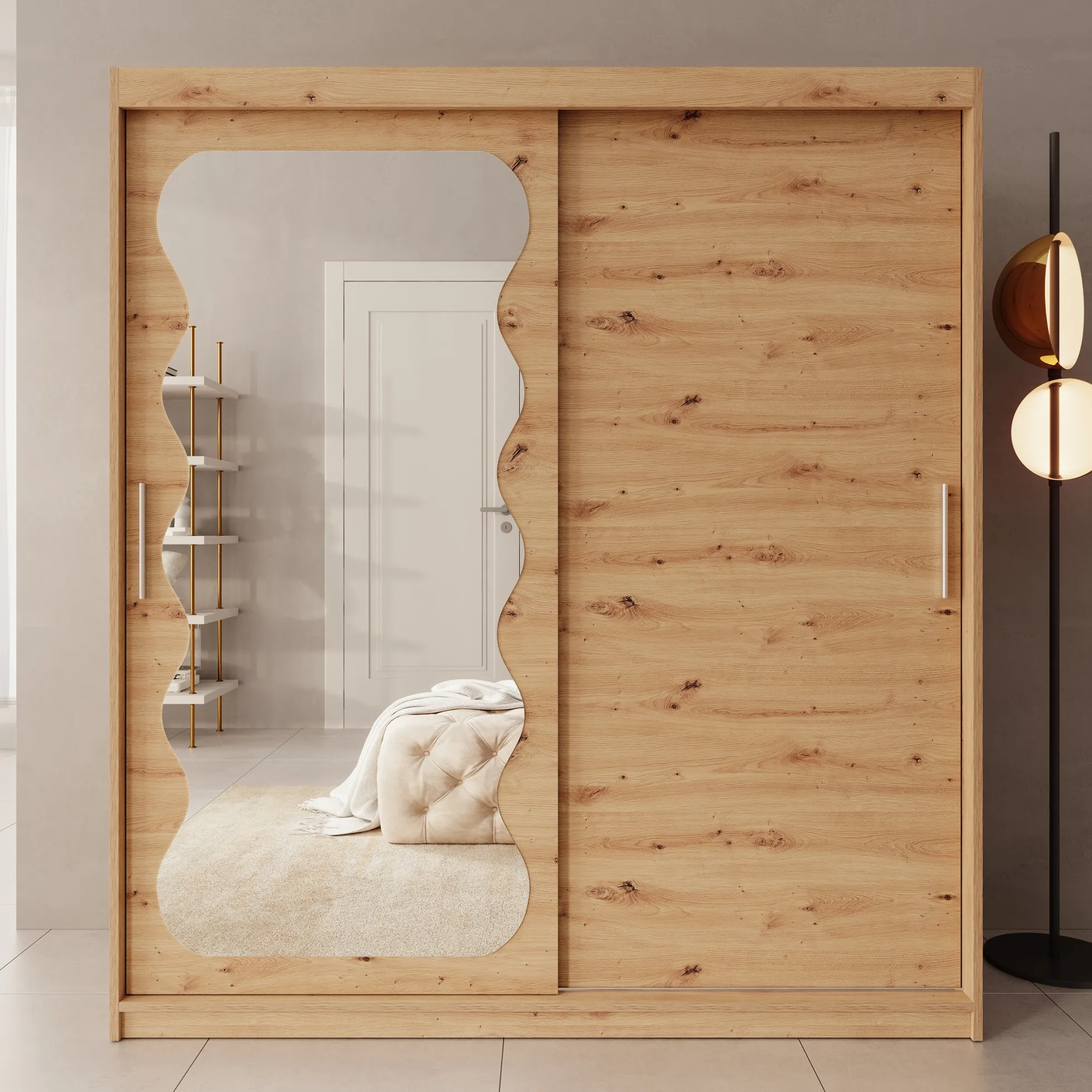 Sentoji - Kledingkast met 2 schuifdeuren - Eikenpatroon - 180x62x200 c