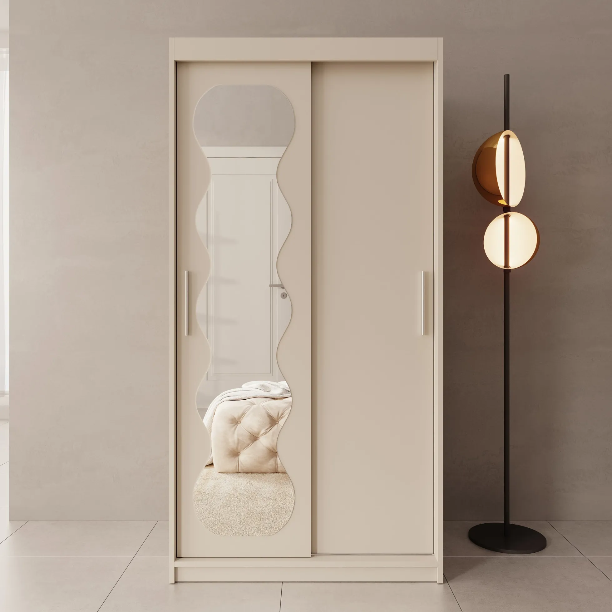 Sentoji - Kledingkast met 2 schuifdeuren - Beige - 100x62x200 cm