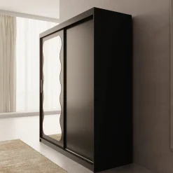 Sentoji - Kledingkast met 2 schuifdeuren - Zwart - 180x62x200 cm